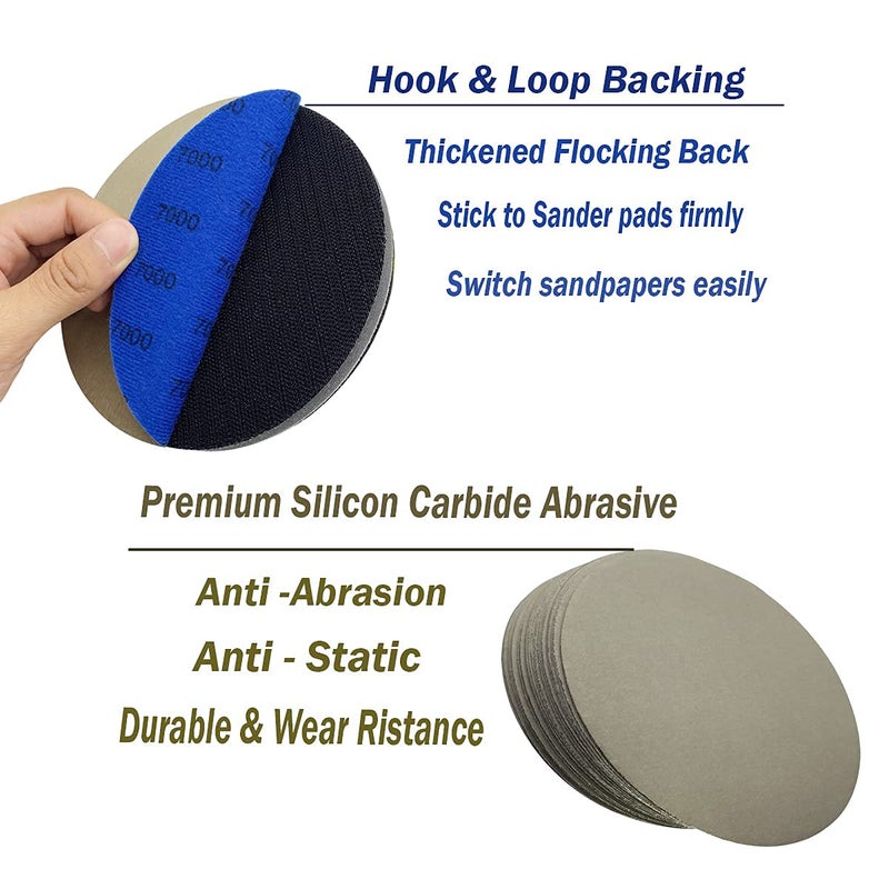 AutKerige 7000 Grit Wet Dry Sandpaper, 25 PCS 6 Inch Sanding Discs with Hook and Loop Back, Premium Silicon Carbide Abrasive Polishing Sandpaper Pads for Auto Polishing or Stretches Removing - Image 3